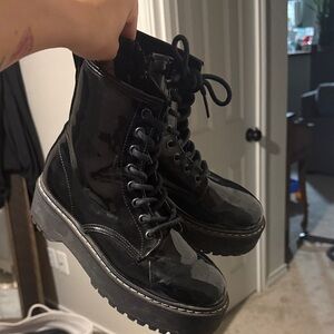 Steve Madden Glossy Black Combat Boots